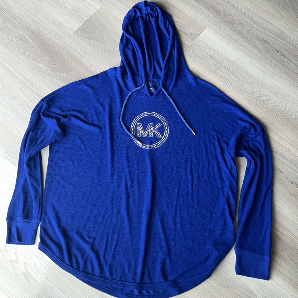 Michael Kors LongSleeve Lightweight Hoodie Sweater Royal/Silver Studded Logo XL